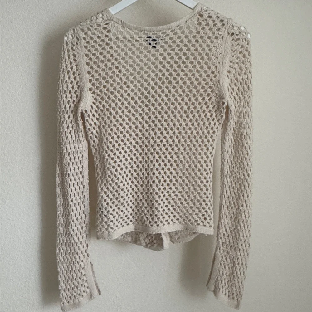 American Eagle Outfitters Open-Knit Tie-Front Cardigan in Beige S - Picture 4 of 8